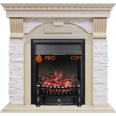 Каминокомплект Royal Flame Dublin - Слоновая кость с патиной / Сланец крем с очагом Fobos FX Black