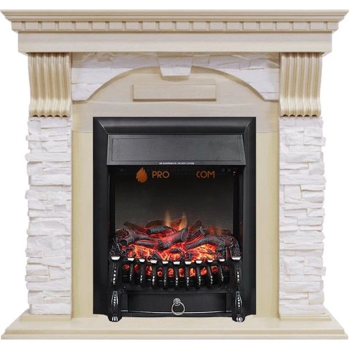Каминокомплект Royal Flame Dublin - Слоновая кость с патиной / Сланец крем с очагом Fobos FX Black