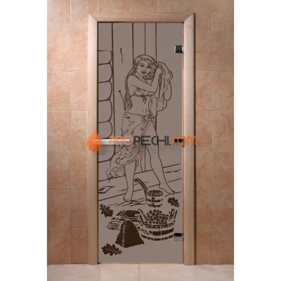 Дверь для бани DoorWood с рисунком Дженифер Черный жемчуг матовая, 1900x700 мм