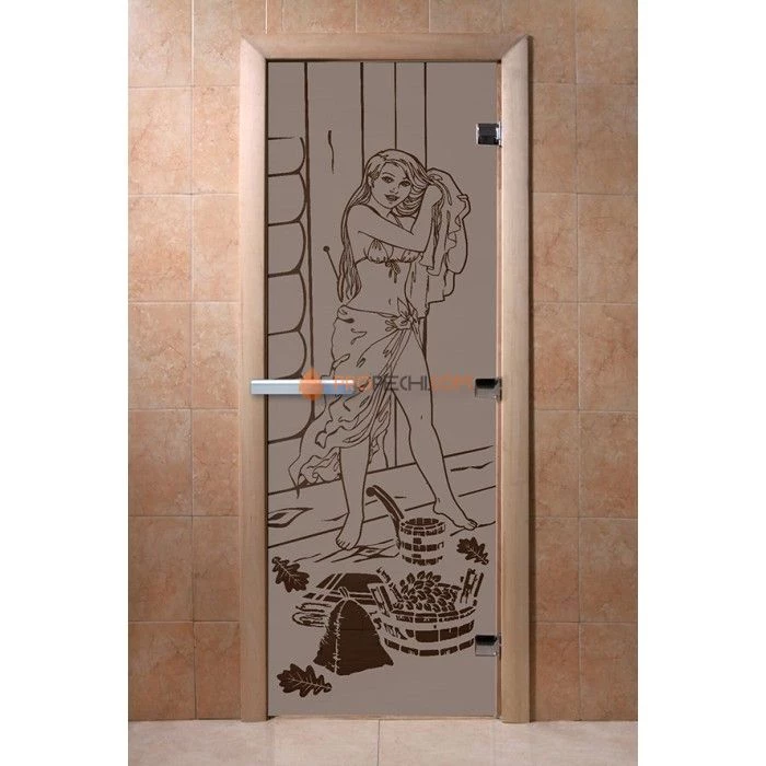 Дверь для бани DoorWood с рисунком Дженифер Черный жемчуг матовая, 2000x800 мм