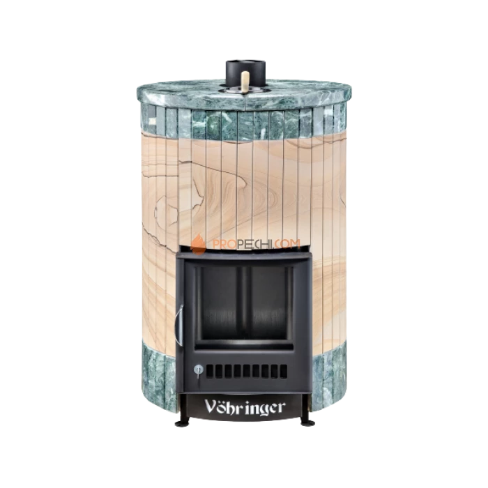 Дровяная печь для бани Ферингер Уют-18 до 18 м³ - Окаменевшее дерево перенесённый рисунок + Змеевик