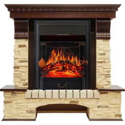 Каминокомплект Royal Flame Pierre Luxe - Темный дуб / Сланец с очагом Majestic FX Black