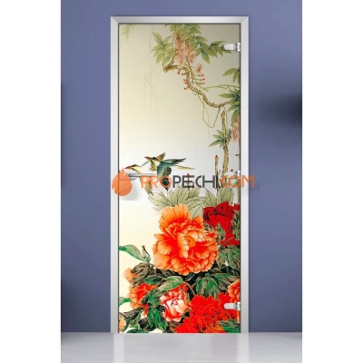 Стеклянная межкомнатная дверь DoorWood с фотопечатью Flowers-06, 2000х700 мм