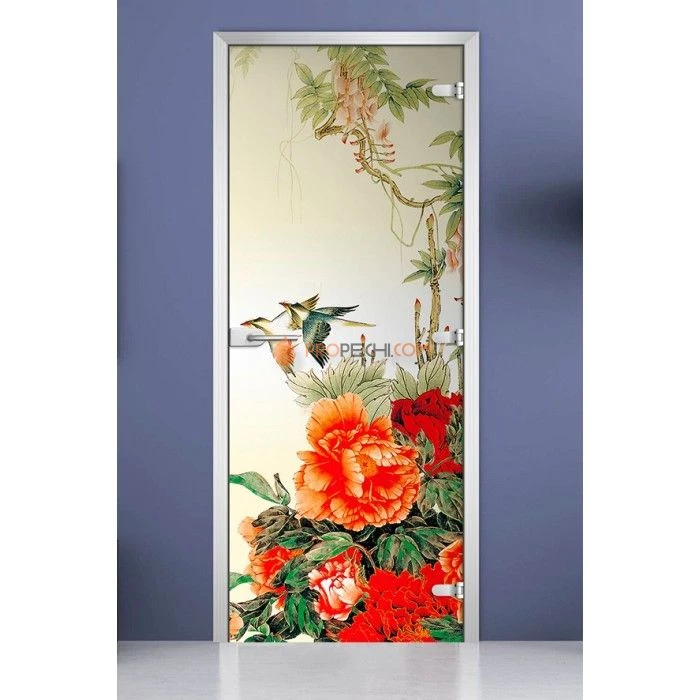 Стеклянная межкомнатная дверь DoorWood с фотопечатью Flowers-06, 2000х700 мм