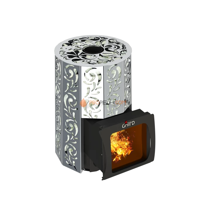 Дровяная печь для бани Grill’D Violet Steel Short Window Max (Камень колотый 100 кг)
