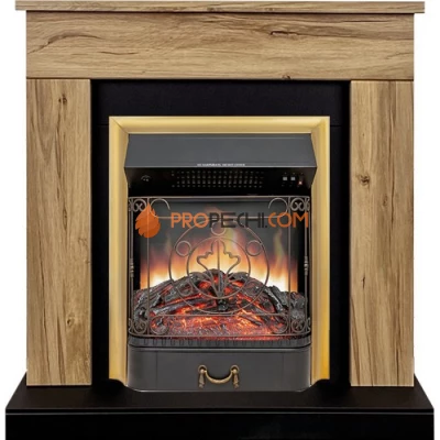 Каминокомплект Royal Flame Bergen (Разборный) - Дуб галифакс (Ширина 900 мм) с очагом Majestic FX Brass