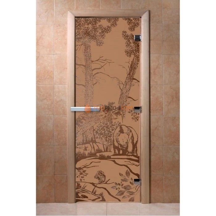 Дверь для бани DoorWood с рисунком Мишки Бронза матовая, 1800x800 мм