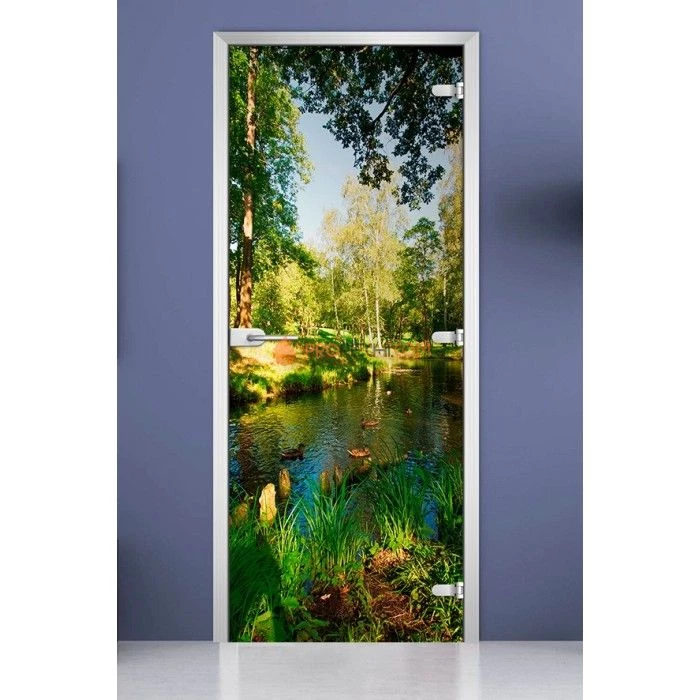 Стеклянная межкомнатная дверь DoorWood с фотопечатью Forest-12, 2000х800 мм