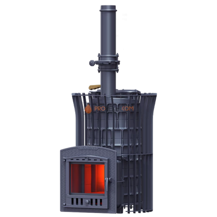 Чугунная печь для бани Гефест Авангард ЗК 40П2 Ураган в сетке Тюльпан