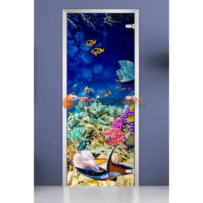 Стеклянная межкомнатная дверь DoorWood с фотопечатью Underwater World-04, 2000х600 мм
