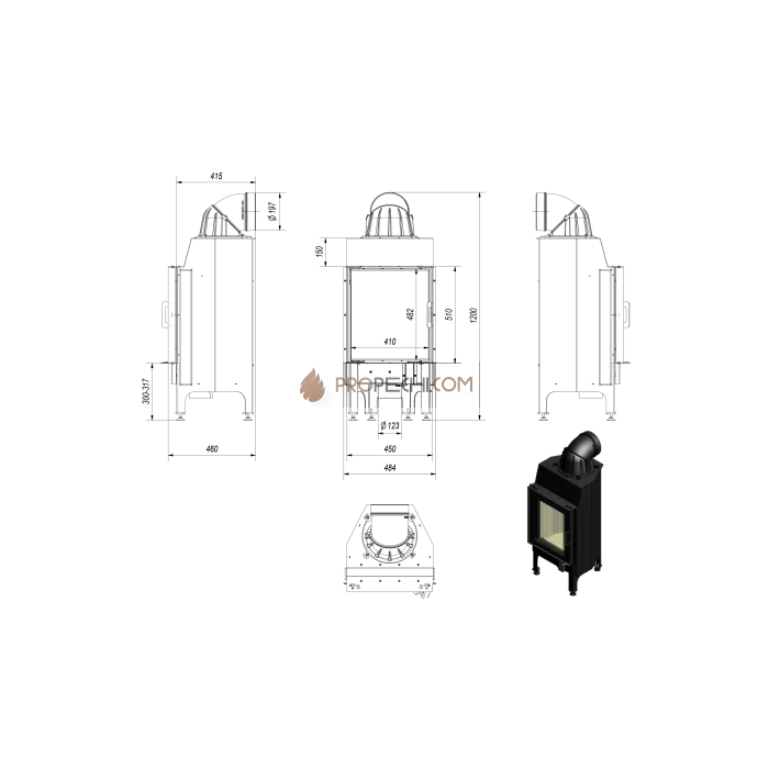 Каминная топка стальная Kratki NADIA/8 (8 кВт)