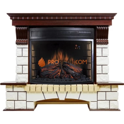 Каминокомплект Royal Flame Pierre Luxe угловой - Темный дуб / Белый (Высота 1045мм) с очагом Dioramic 28 LED FX