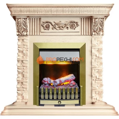 Каминокомплект Dimplex Luxemburg (каменный) - Сланец/Cлоновая кость с патиной с очагом Danville Antique Brass FB2