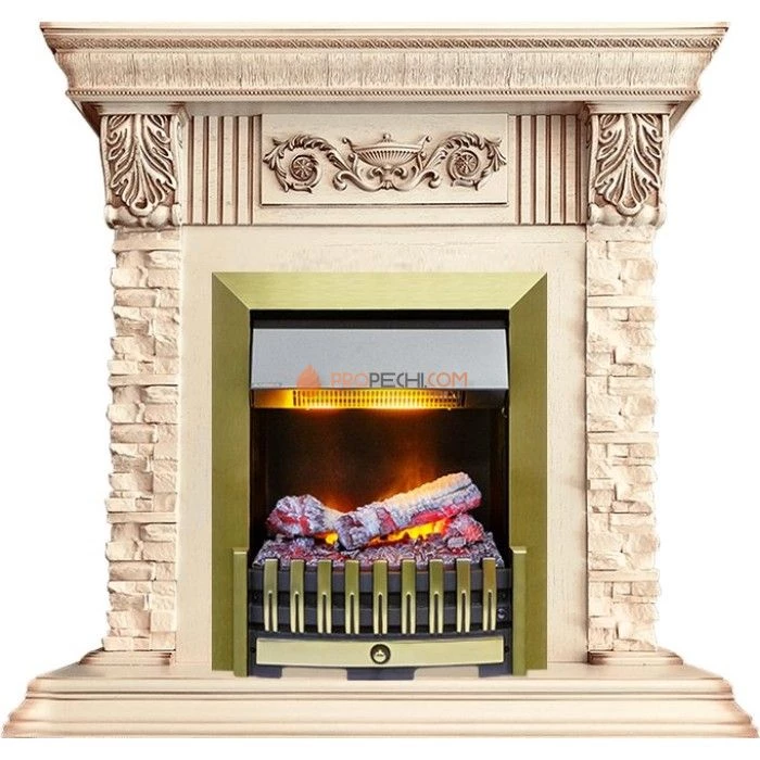 Каминокомплект Dimplex Luxemburg (каменный) - Сланец/Cлоновая кость с патиной с очагом Danville Antique Brass FB2