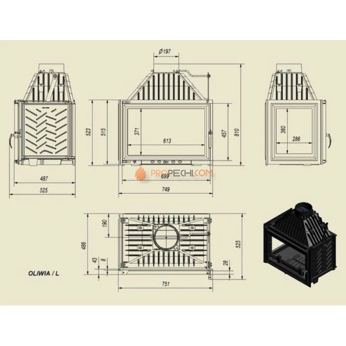 Каминная топка Kratki Oliwia/L (стекло слева)