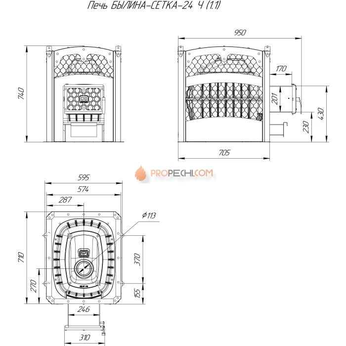 Дровяная печь для бани Теплодар Былина-сетка 24 Ч