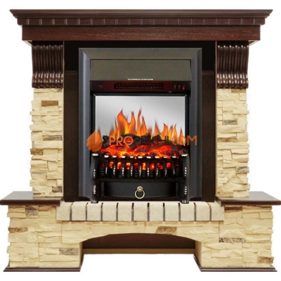 Каминокомплект Royal Flame Pierre Luxe угловой - Темный дуб / Сланец с очагом Fobos FX M Black