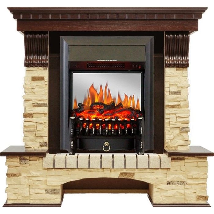 Каминокомплект Royal Flame Pierre Luxe угловой - Темный дуб / Сланец с очагом Fobos FX M Black