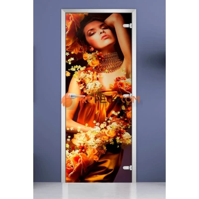 Стеклянная межкомнатная дверь DoorWood с фотопечатью Woman-06, 2000х600 мм