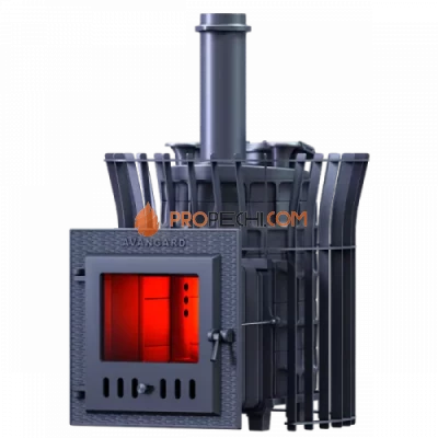 Чугунная печь для бани Гефест Авангард ЗК 25М Ураган в сетке Тюльпан