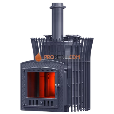 Чугунная печь для бани Гефест Авангард ЗК 30П2 Ураган в сетке Тюльпан