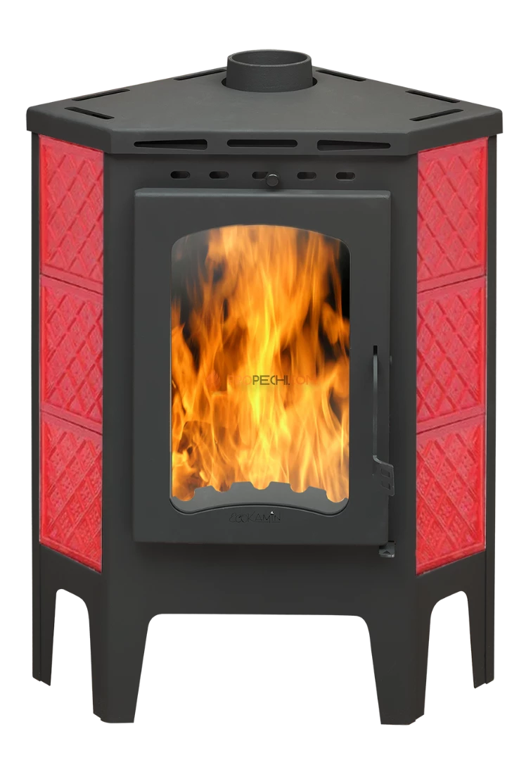 Бавария угловая изразцовая Решетка красная с металлической крышкой