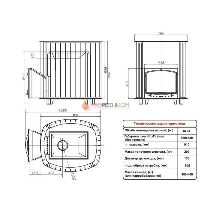 Чугунная печь для бани Инжкомцентр ВВД Калита Дружина с чугунной дверцей