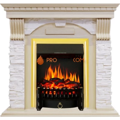 Каминокомплект Royal Flame Dublin - Слоновая кость с патиной / Сланец крем с очагом Fobos FX Brass