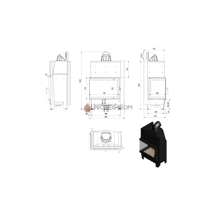 Каминная топка Kratki MBA/L/BS (17 кВт)