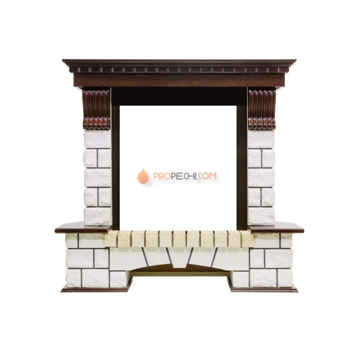 Каминокомплект Royal Flame Pierre Luxe угловой - Темный дуб / Белый с очагом Fobos FX M Brass