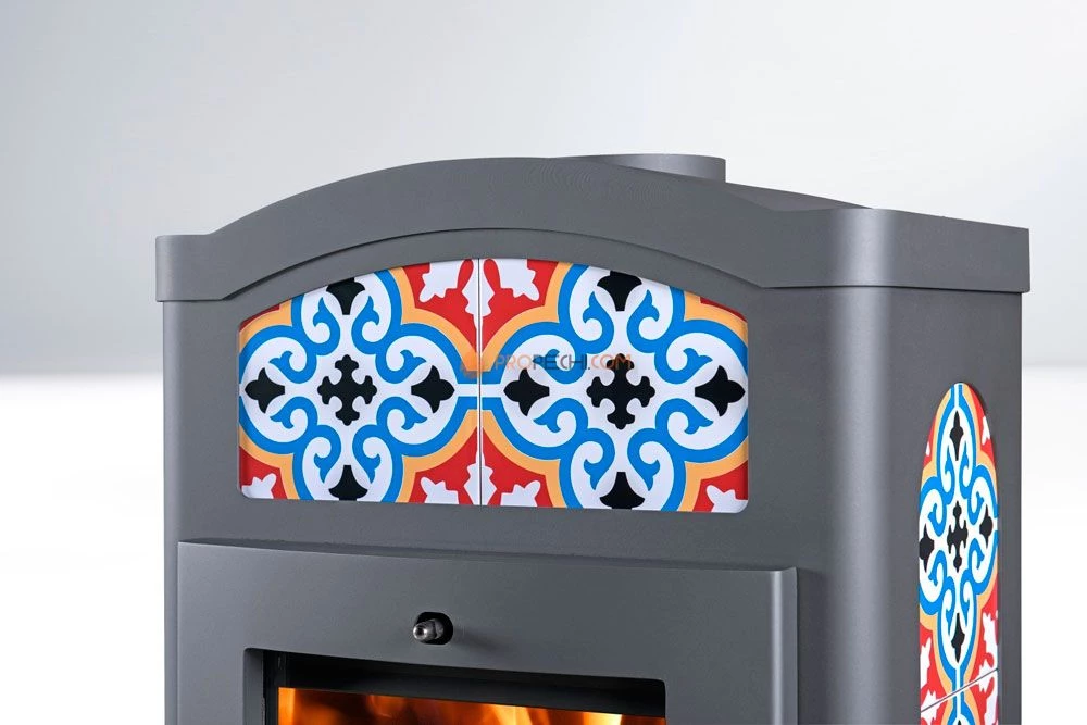 Печь-камин Thorma TORINO, серая с орнаментом