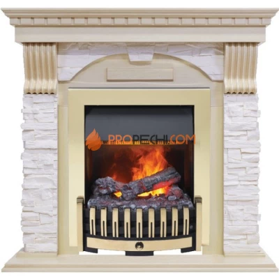 Каминокомплект Dimplex Dublin - Слоновая кость с патиной / Сланец крем с очагом Danville Brass FB2