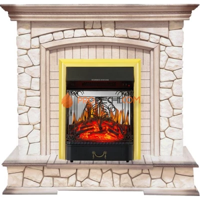 Каминокомплект Royal Flame Preston - Белый/Слоновая кость с патиной с очагом Majestic FX M Brass