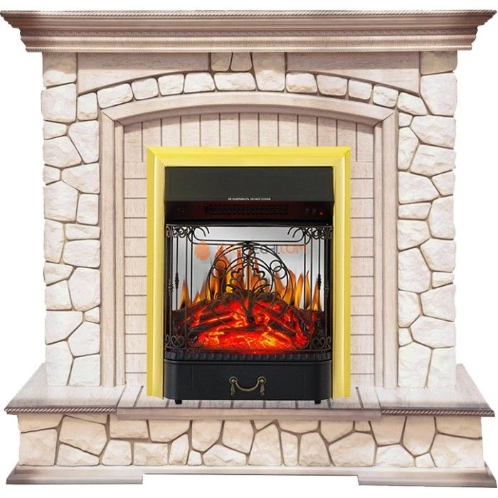 Каминокомплект Royal Flame Preston - Белый/Слоновая кость с патиной с очагом Majestic FX M Brass