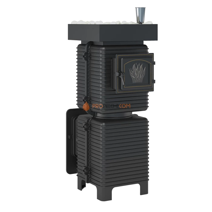 Чугунная печь для бани Эверест Легкий пар Профи под обкладку Б/В (по серому)