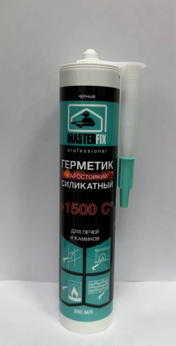 Герметик Masterfix professional жаростойкий силикатный для печей и каминов черный +1500 С 280 мл