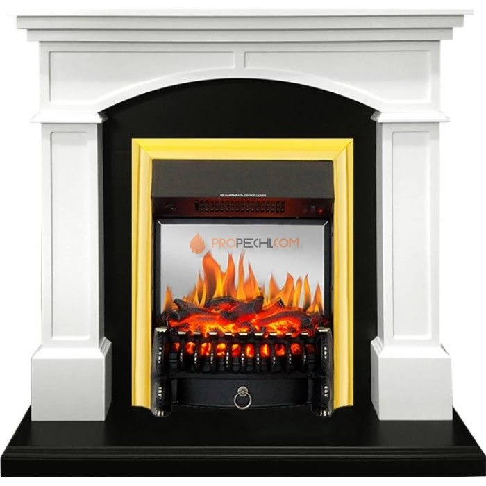 Каминокомплект Royal Flame Langford - Белый с черным с очагом Fobos FX M Brass