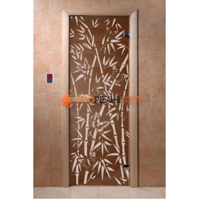 Дверь для бани DoorWood Бамбук и бабочки Бронза, 1900x700 мм, 6 мм, 2 петли