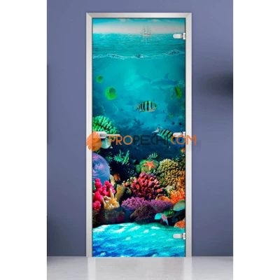 Стеклянная межкомнатная дверь DoorWood с фотопечатью Underwater World-19, 2000х700 мм
