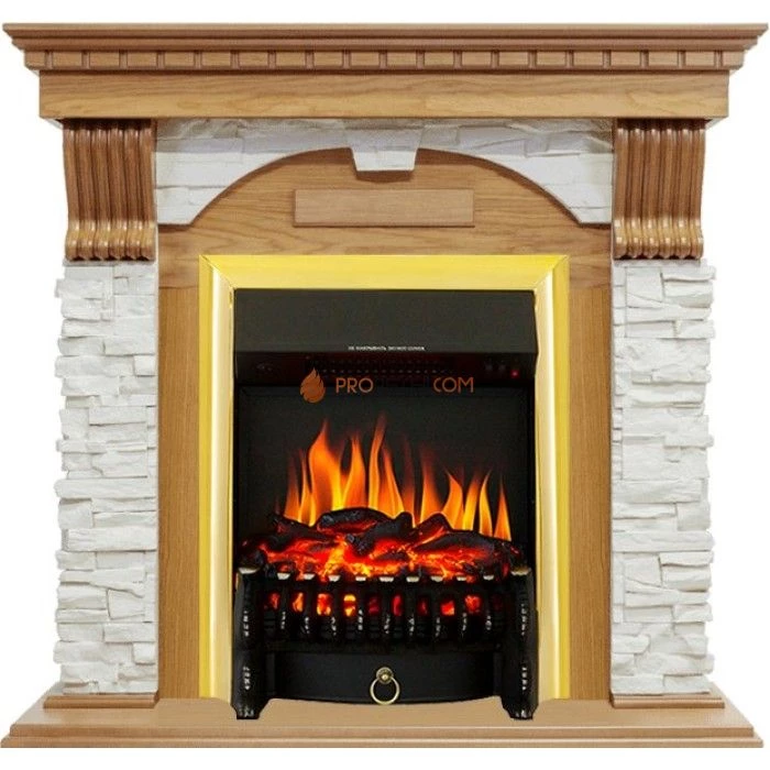 Каминокомплект Royal Flame Dublin - Дуб / Сланец белый с очагом Fobos FX Brass