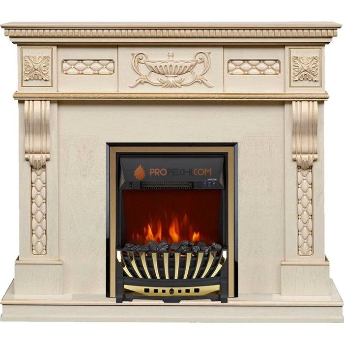 Каминокомплект Royal Flame Corsica - Слоновая кость с патиной (Ширина 1100) с очагом Aspen Gold