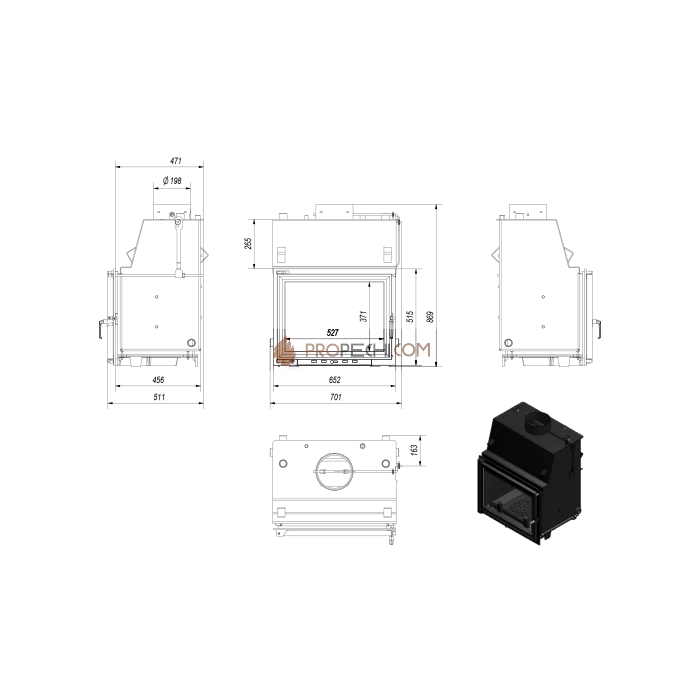 Каминная топка стальная Kratki ZUZIA/PW/15/W с теплообменником