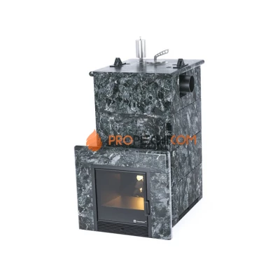 Дровяная печь для бани ИзиСтим Анапа в полноценном кожухе с боковым подключением из пироксенита