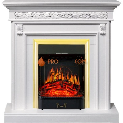 Каминокомплект Royal Flame Valletta - Белый (Ширина 1040 мм) с очагом Majestic FX Brass