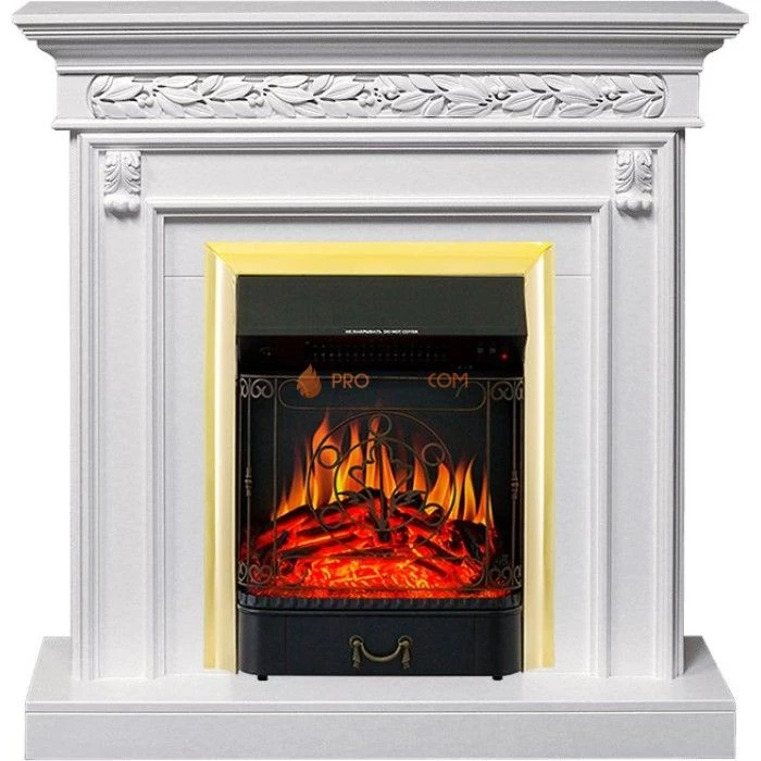 Каминокомплект Royal Flame Valletta - Белый (Ширина 1040 мм) с очагом Majestic FX Brass