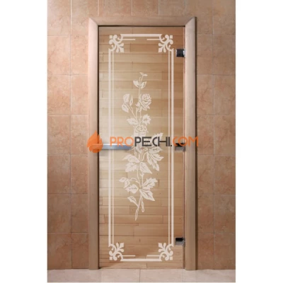 Дверь для бани DoorWood с рисунком Розы Прозрачная, 2100x800 мм