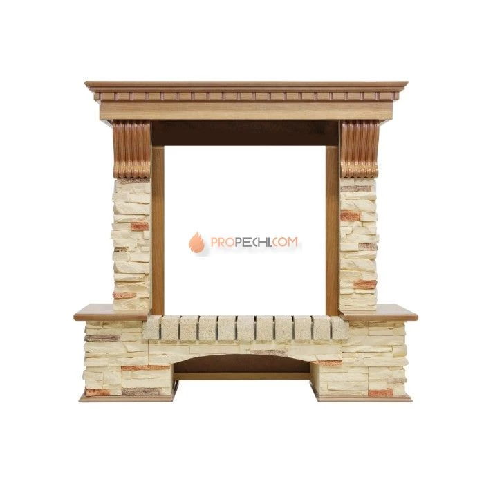 Каминокомплект Royal Flame Pierre Luxe - Дуб / Сланец с очагом Fobos FX M Black