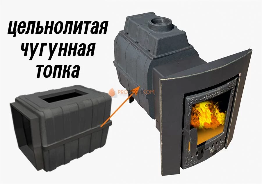 Банная чугунная печь Березка "Воевода" 15 Каминная дверца (под обкладку)