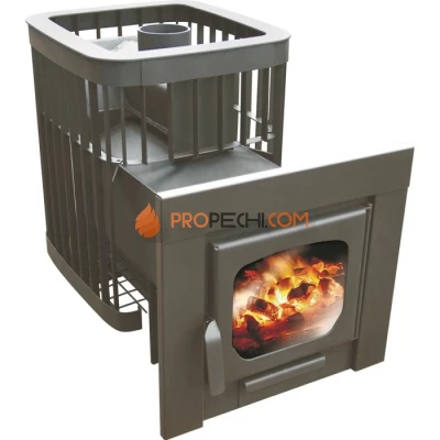 Дровяная печь для бани Варвара Каменка Мини удлиненная топка Панорамная дверь