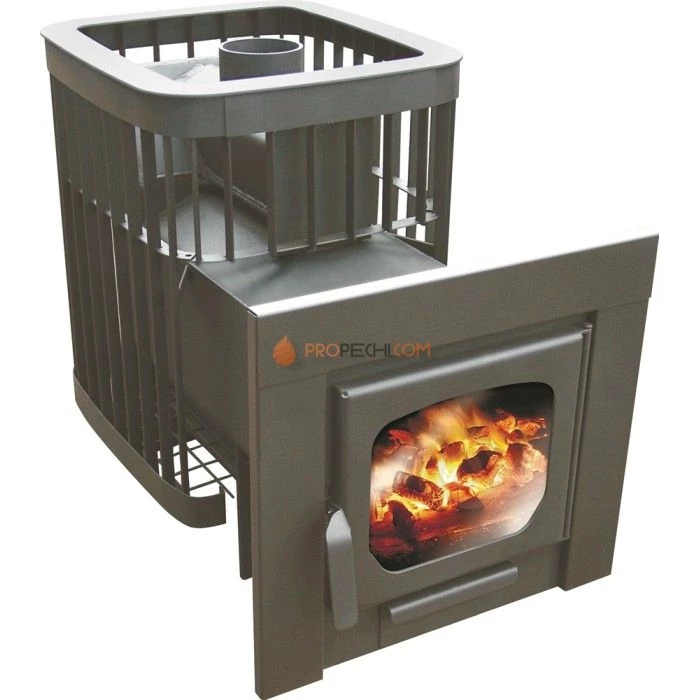 Дровяная печь для бани Варвара Каменка Мини удлиненная топка Панорамная дверь